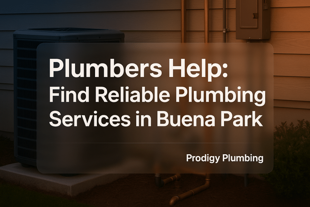 Bold typography design for plumbing services in Buena Park by Prodigy Plumbing emphasizing plumbers help.
