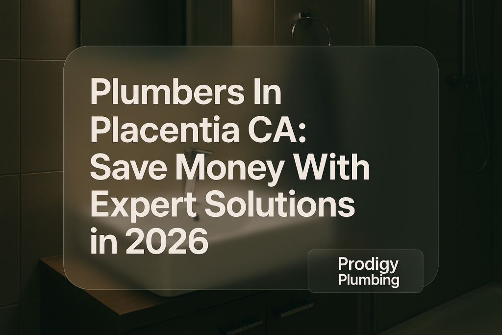Bold typography design for 'Plumbers In Placentia CA: Save Money With Expert Solutions in 2026' by Prodigy Plumbing.