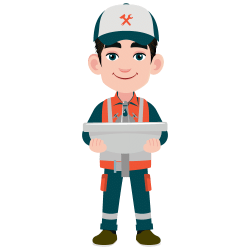 Plumber with faucet in hand ready to install