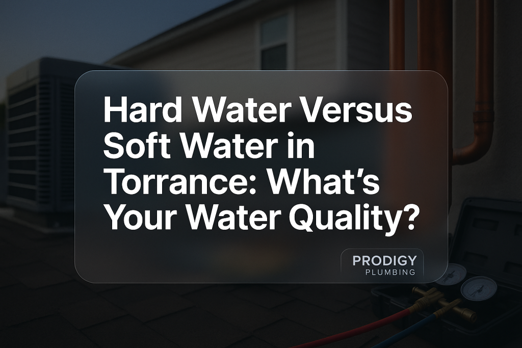 Clean typography design for hard water versus soft water topic by Prodigy Plumbing.