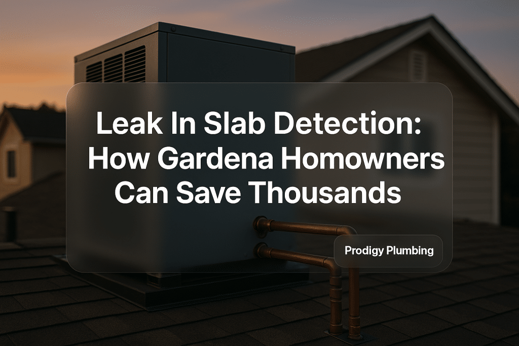 Typography design for leak in slab detection blog. Prodigy Plumbing branding in the corner.