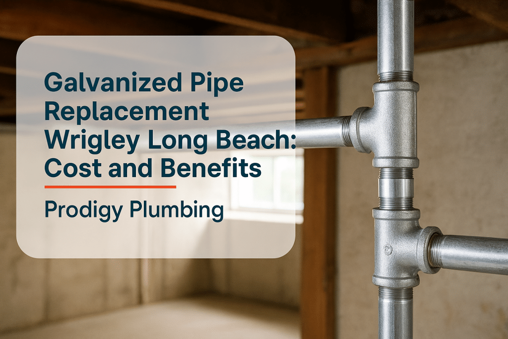 Newly installed galvanized pipes in a clean residential utility space by Prodigy Plumbing.