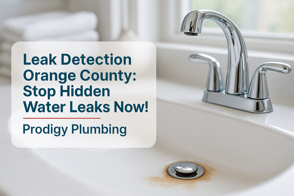 Bathroom sink with minor water leak signs, representing leak detection orange county by Prodigy Plumbing.