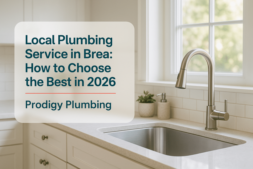 Stylish kitchen sink and faucet showcasing local plumbing service by Prodigy Plumbing in a bright, clean setting.