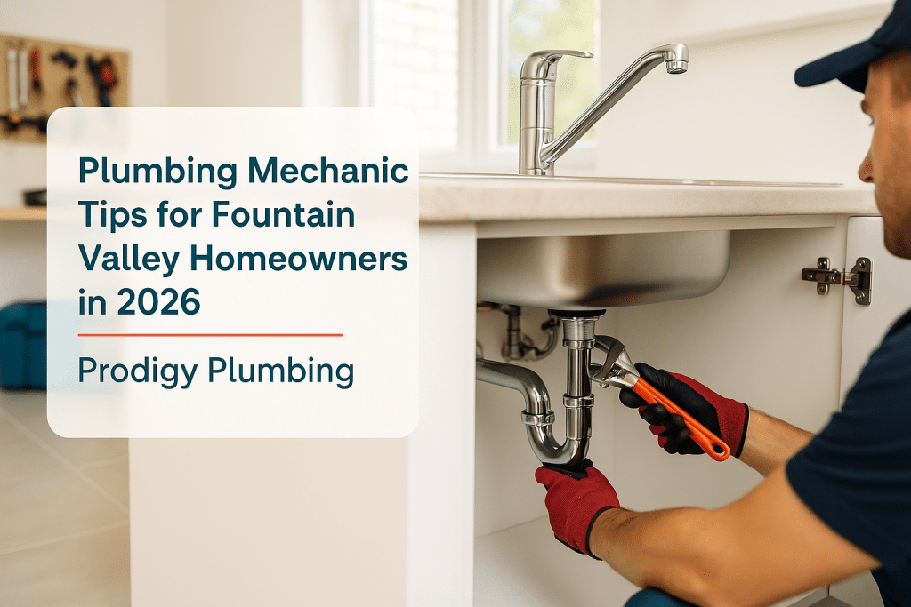 A residential utility room with a plumbing mechanic working on a modern sink installation for Prodigy Plumbing.
