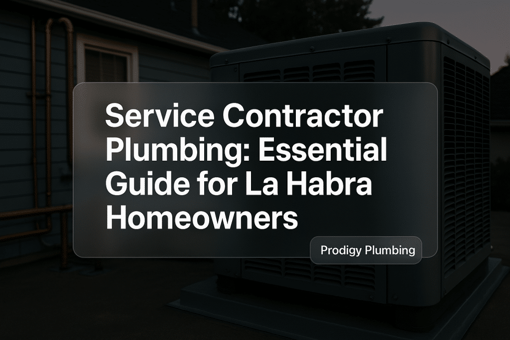 Bold typography design emphasizing service contractor plumbing for Prodigy Plumbing. Modern and clean layout.