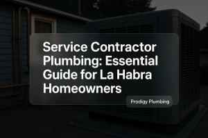Bold typography design emphasizing service contractor plumbing for Prodigy Plumbing. Modern and clean layout.