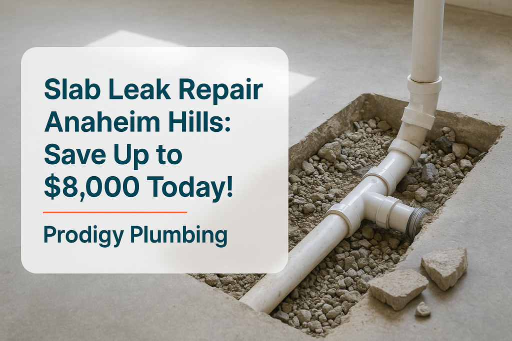 Exposed plumbing pipes in a residential basement illustrating slab leak repair by Prodigy Plumbing.