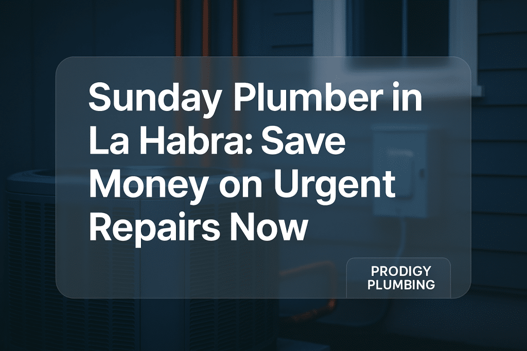 Bold typography design for Sunday plumber blog post by Prodigy Plumbing with a warm plumbing theme.